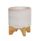 Kingston Living Striped Ceramic Planter on Stand - 9" - Cream White and Brown